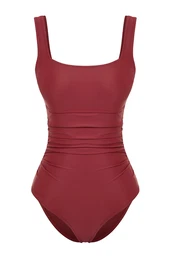 Burgundy Square Neck Compressor Regular Swimsuit