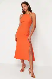 Orange Woven Back-Tied Woven Dress