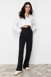 Black Wide Leg Label Detail Woven Trousers