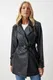 Happiness stanbul Women's Black Faux Leather Double Breasted Collar Short Trench Coat