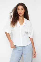 Ecru Regular Woven Linen Look Shirt with Back Tie Detail