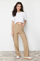 Mink Straight Cut Woven Trousers with Cargo Pocket