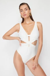 Ecru Deep Decollete Cut Out/Windowed Regular Swimsuit