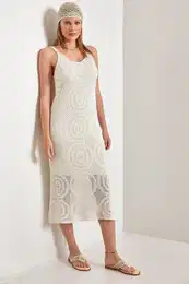 Women's Round Patterned Strap Knitwear Dress