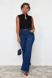 Curve Flare Fit Denim Jeans with Blue Stitching Detail
