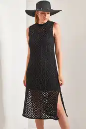 Women's Square Patterned Sweater Dress