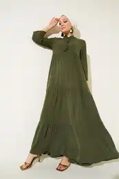 1627 Collar Laced Dress - D.khaki