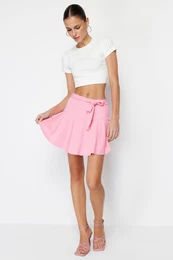 Pink High Waist Mini Knitted Shorts Skirt
