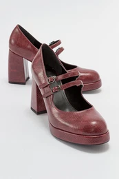 OREAS Women's Claret Red Pattern Heeled Shoes