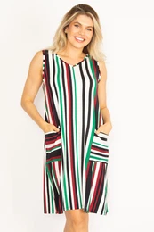 ans Women's Plus Size Colorful Striped Dress With Pocket Detail