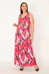 ans Women's Plus Size Fujiya V-Neck Long Colored Dress