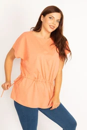 ans Women's Plus Size Orange Tunic Lace-Up Low Sleeve Tunic