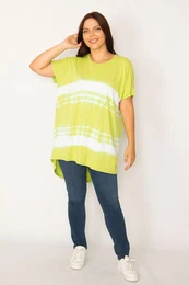 ans Women's Plus Size Green Tie Dye Patterned, Comfortable Cut Tunic