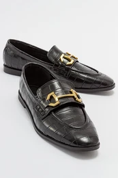 JETLA Women's Black Loafers with Print