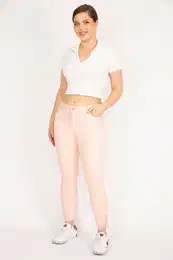 ans Women's Pink Plus Size Lace Detail Jeans Trousers