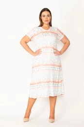 ans Women's Plus Size Colorful Tie-Dyeing Patterned Combed Combed Cotton Dress