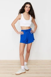 Saks Elastic Waist Basic Soft Buttoned Knitted Shorts & Bermuda