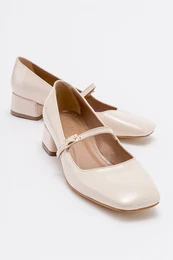 JOFF Beige Patent Leather Women's Heeled Shoes
