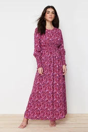 Pink Floral Waist Form Viscose Woven Dress