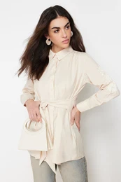 Stone Sleeve Printed Cotton Woven Shirt