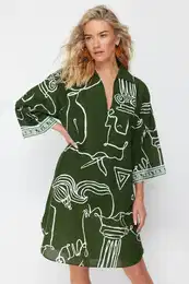 Abstract Pattern Wide Fit Midi Woven 100% Cotton Beach Dress