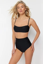 Black Strapless Compression High Waist Hipster Bikini Set