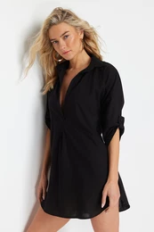 Black Woven 100% Cotton Mini Beach Dress