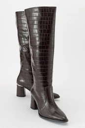 BELIS Women's Brown Print Heeled Boots