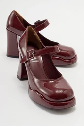 JAGOL Women's Claret Red Patent Leather Heeled Shoes