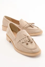 LILY Women's Beige Suede Loafers