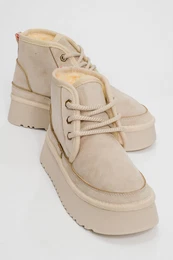 Ovela Women's Beige Thick Sole Laced Sports Boots
