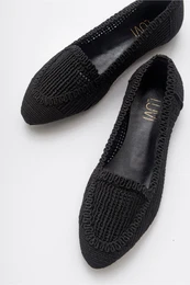 Women's Black Knitted Ballerina Shoes 101