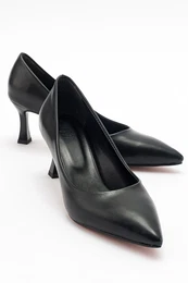Women's PEDRA Black Skin Heeled Shoes