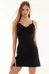 Black Woven Lace Short Elegant Evening Dress