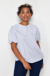 Curve Light Blue Woven Blouse