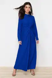 Saxon Front Knot and Zipper Detailed Woven Dress