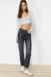 Black High Waist Straight Jeans
