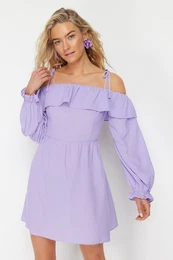 Pink Mini Woven Ruffle Beach Dress