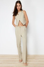 Mink Straight Cut Ribbed Woven Trousers