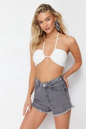 Grey Mini Woven Denim 100% Cotton Beach Shorts