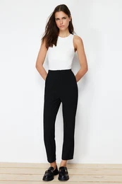 Black Polyviscose Fabric Cigarette Molded Woven Trousers
