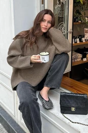 Mink Crew Neck Oversize Knitwear Sweater