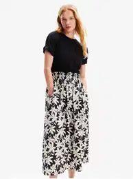 Women's White and Black Floral Midi Dress Marlon - Women