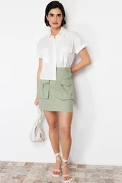 Mint Premium Quality Mini Length Woven Skirt with Pocket Detail
