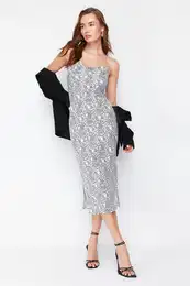 Ecru Degaje Collar Satin Maxi Woven Dress