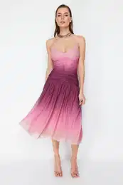 Multicolored A-Line Knitted Tulle Dress
