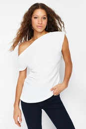 Ecru Boat Neck Fitted Woven Blouse