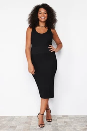 Curve Black Bodycon Slim Midi Knitwear Dress