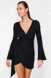 Black Mini Woven Tie Beach Dress