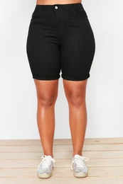 Curve Black Colorless High Waist Flexible Skinny Shorts
